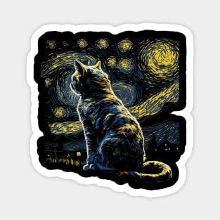 Starry Night Inspired Cat Gifts Funny Cat Magnet