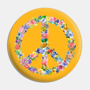 Peace Sign (Watercolor Flower Wreath) Pin