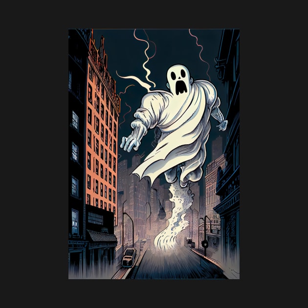 Giant ghost attacking the city by KoolArtDistrict