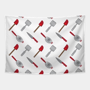 Red and Silver Cooking Tools Tapestry