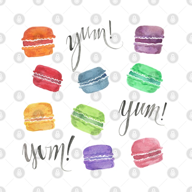 Yum! Rainbow Macarons Watercolor Illustration by latheandquill