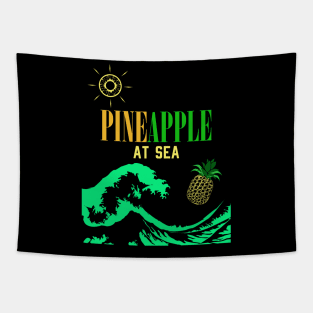 pineapple at sea full great wave tshirt Tapestry