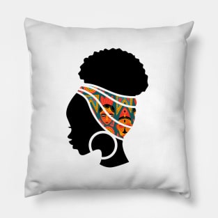 Afro Hair Woman with African Pattern Headwrap Pillow