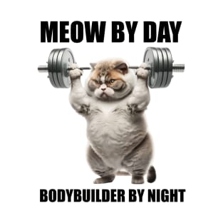 Cat Fitness Lovers Gift Meow By Day Bodybuilder By Night Workout T-Shirt