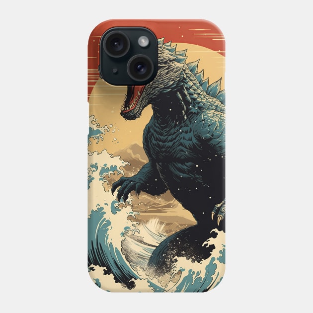 Wave and Godzilla Phone Case by 2ToastDesign