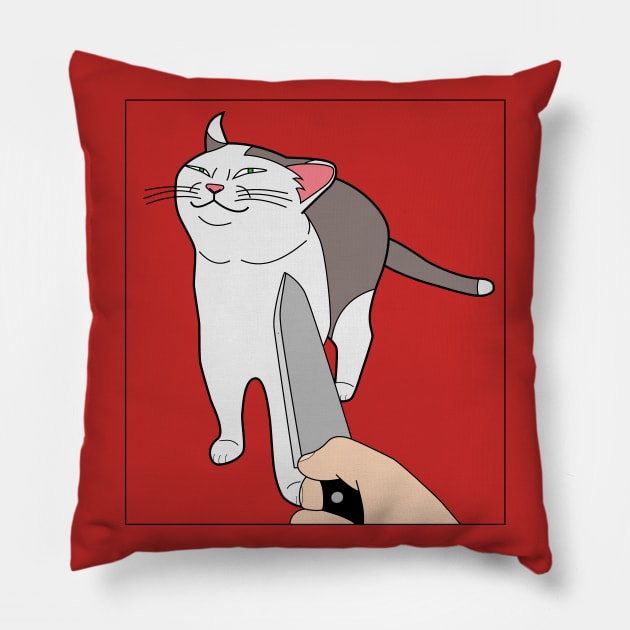 Smug Knife Cat Meme Pillow by Sashen