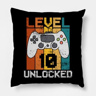 Level 10 Unlocked, Retro 10th Birthday Gamer Pillow