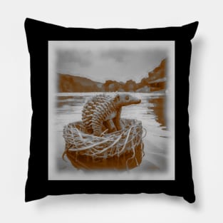 AI generated Pangolin riding hay basket Pillow