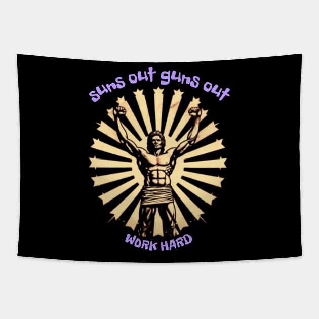 suns out guns out, workout lover, gift present ideas Tapestry by Pattyld