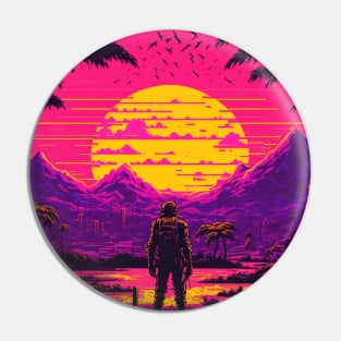 Alien Planet Synthwave Sunrise Pin