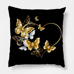 Butterflies Ascending a Gold Heart Pillow