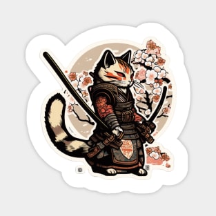 Samurai Feline: Japanese Warrior Cat Sticker Magnet