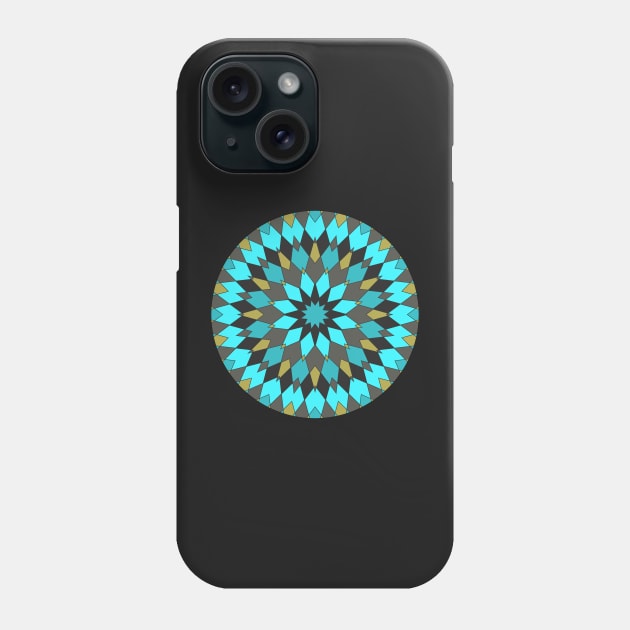 Aqua, Gold and Black Kaleidoscope Style Mandala Phone Case by CheriesArt