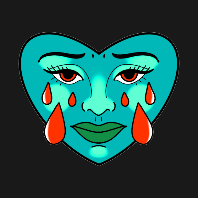 blue crying heart with thick lips amd red eyes cute gift by AnanasArt