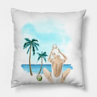 Girl at the beach print Pillow