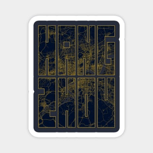 Hangzhou, China City Map Typography - Gold Art Deco Magnet