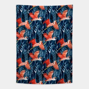 Birds and Reeds in Red and Blue Tapestry