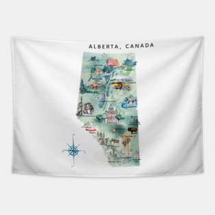 Illustrated Alberta, Canada Map Tapestry