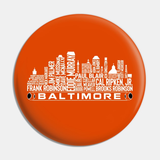 Baltimore Baseball Team All Time Legends, Baltimore City Skyline Pin by Legend Skyline