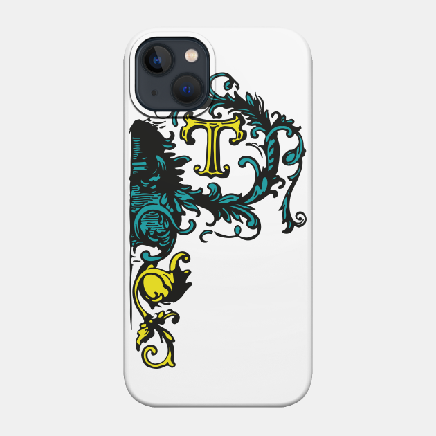 Letter T with ornaments in yellow - T - Phone Case