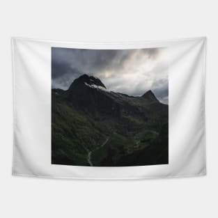 Vibrant Green Mountain Peaks on a Cloudy Day Tapestry