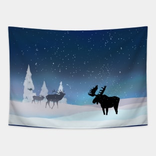 Northern Lights Wapiti and Moose Tapestry