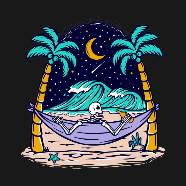 A skeleton spending the night by the sea by Dawaly