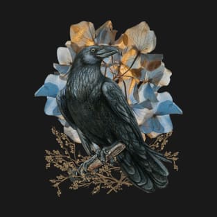 Whimsigoth Raven Pressed Flowers Soft Goth Design T-Shirt