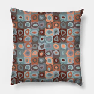 Arizona Turquoise - Retro Geometric Wobbly Square Grid Pattern Pillow