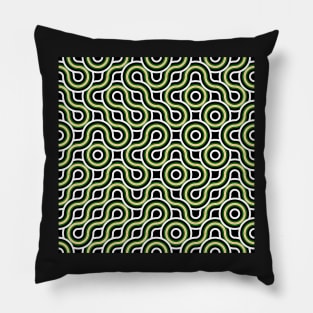 Truchet - Abstract curves green / black / yellow Pillow