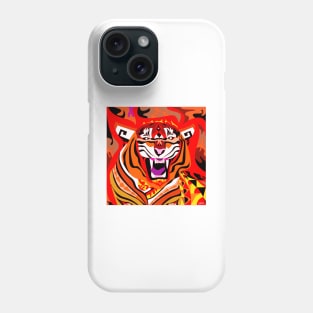 the asian giant tiger in ecopop red flame pattern Phone Case