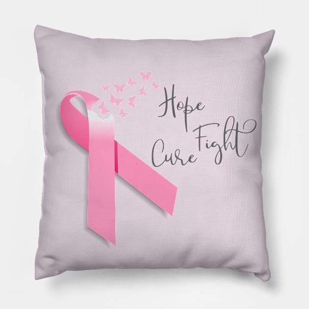 Hope Fight Cure Breast Cancer Pink Ribbon Pillow by ColorFlowCreations