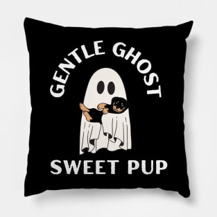 Gentle Ghost, Sweet Pup. Cute little ghost with a cute pup, dog, puppy, halloween Pillow