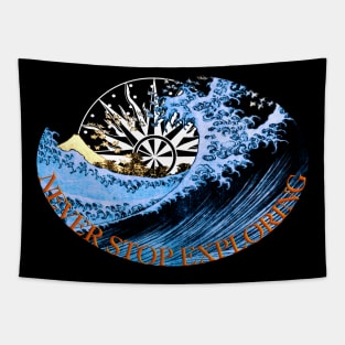 Never Stop Exploring Shirt TShirt with Crashing Waves, Birds and Mt Fuji Tapestry