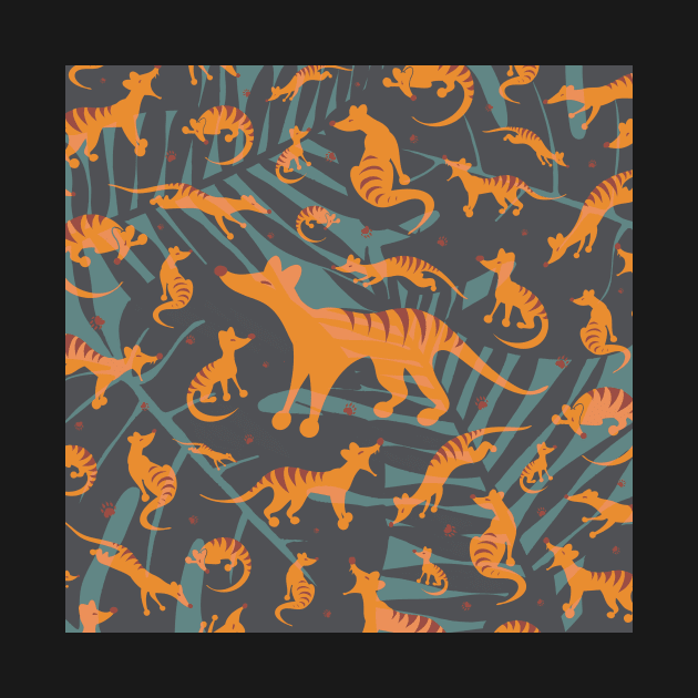 Salted Caramel Tasmanian Tigers Jungle Pattern by PurpleMoose