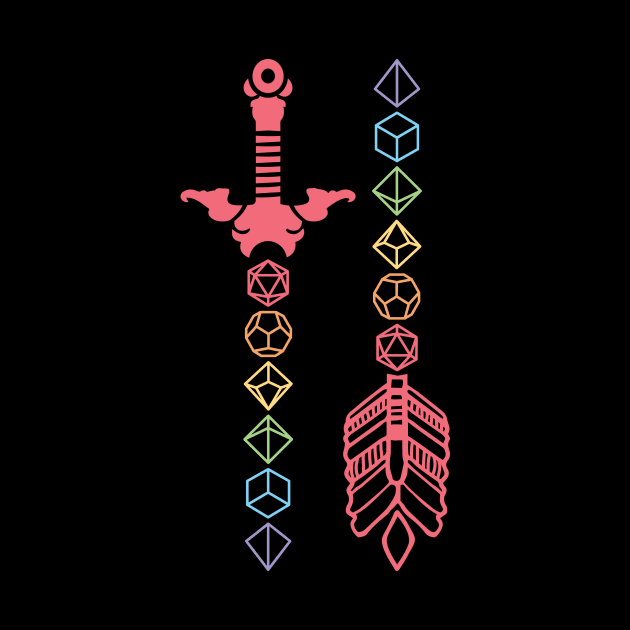 Polyhedral Rainbow Dice Sword and Arrow by OfficialTeeDreams