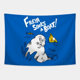 Freya the Walrus - Freya sinks a boat Tapestry