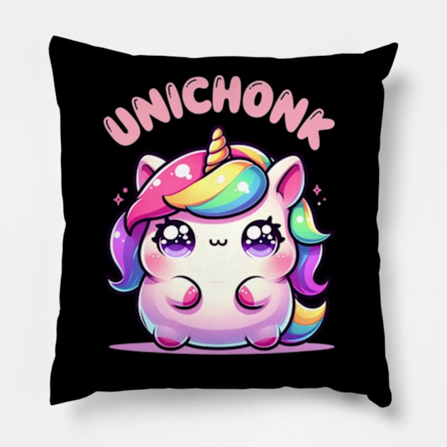 Unichonk Funny Fat Unicorn Kawaii Chibi Anime Cute Pillow by Lavender Celeste