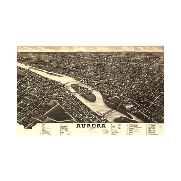 Vintage Pictorial Map of Aurora Illinois (1882) by Bravuramedia