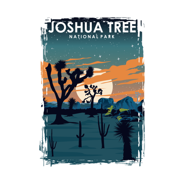 Joshua Tree National Park at Night Vintage Minimal Travel Poster by jornvanhezik