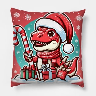 Red Christmas T-Rex Pillow