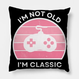 I'm not old, I'm Classic | Game Controller | Retro Hardware | Vintage Sunset | Gamer girl, '80s '90s Video Gaming Pillow