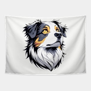 Stunning and Cool Australian Shepherd Monochrome and Gold Portrait for Father's Day Tapestry