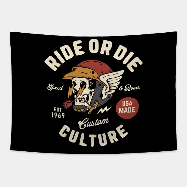 Classic Flying Skull Custom Motorcycle Tapestry by hendijulyandi