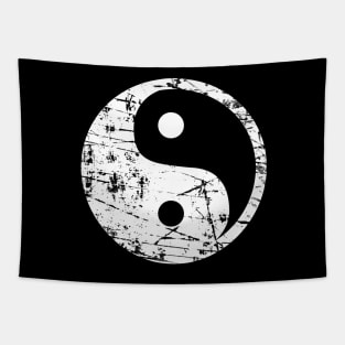 Grunge Yin Yang White Tapestry