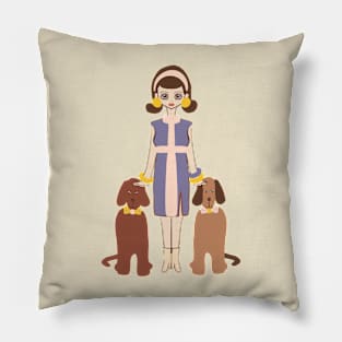 Retro Woman With Her Dogs Pillow