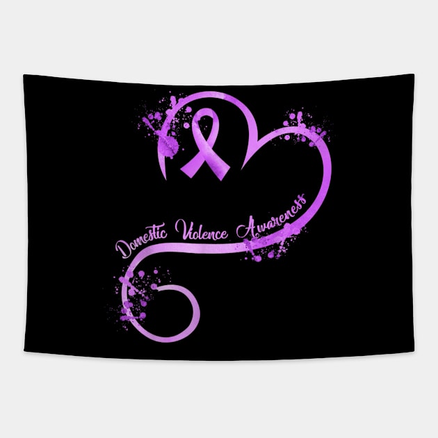 Womens Heart Ribbon Domestic Violence Awareness Tapestry by Ortizhw