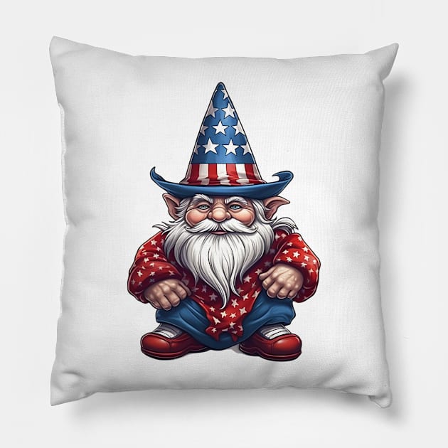 4th of July Gnome #1 Pillow by Chromatic Fusion Studio