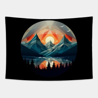 Geometric mountains, beautiful sunset Tapestry