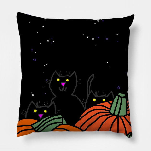 Halloween Pumpkins and Cats Pillow by ellenhenryart